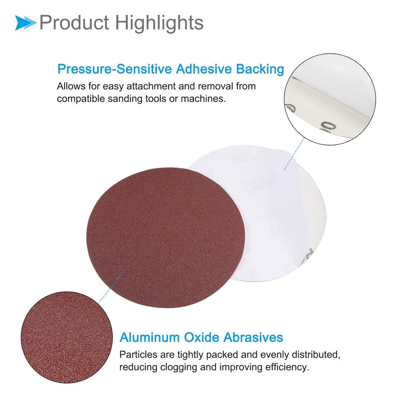 CoCud PSA Sanding Discs, 5 Inch Dia 100 Grits, Self Adhesive Sticky-Back Sandpaper - (Applications: for Woodworking Metal Finishing), 10-Pieces - Image 4